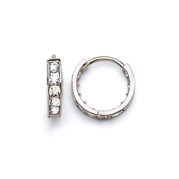 Huggie Earrings with White CZ in 14K White Gold