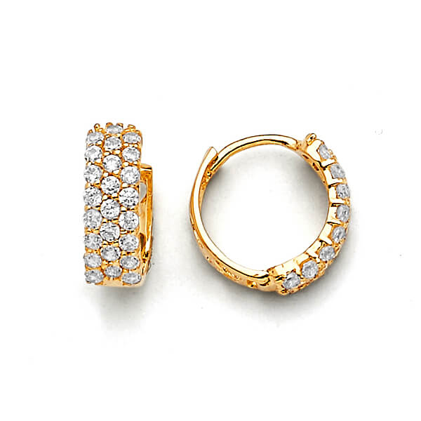 Huggie Earrings with White CZ in 14K Gold