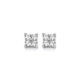 Solitaire Stud Earrings with White CZ in 14K White Gold and Butterfly Backing