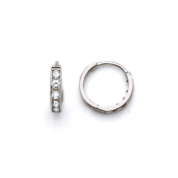 Huggie Earrings with White CZ in 14K White Gold