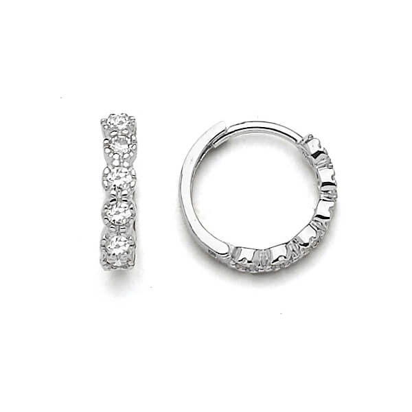Huggie Earrings with White CZ in 14K White Gold