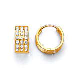 Huggie Earrings with White CZ in 14K Gold