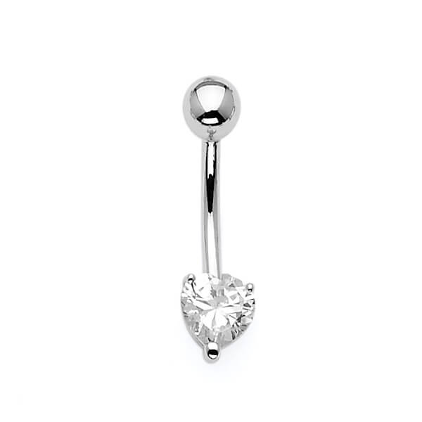 White CZ Belly Ring in 14K White Gold
