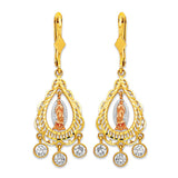 Guadalupe Chandelier Earrings with White CZ in 14K Tri-Color Gold