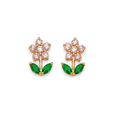 Flower Stud Earrings with Multi-Color CZ in 14K Gold and Screw Backing