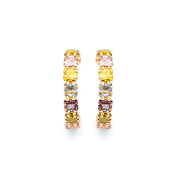 Crawler Earrings with Multi-Color CZ in 14K Gold and Butterfly Backing