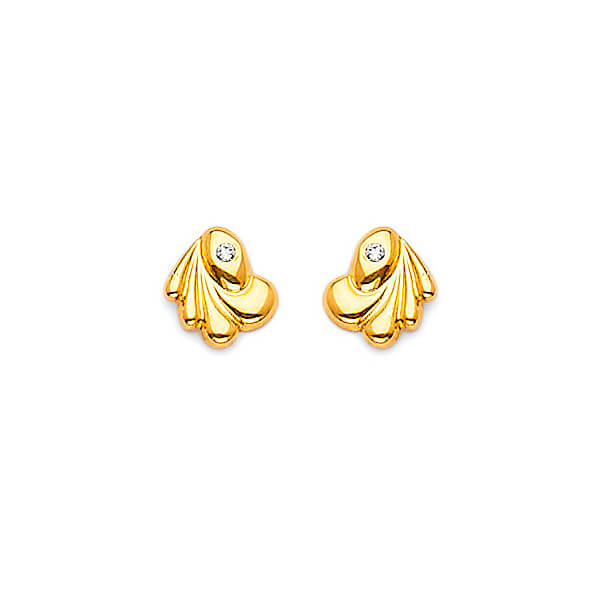 Stud Earrings with White CZ in 14K Gold and Butterfly Backing