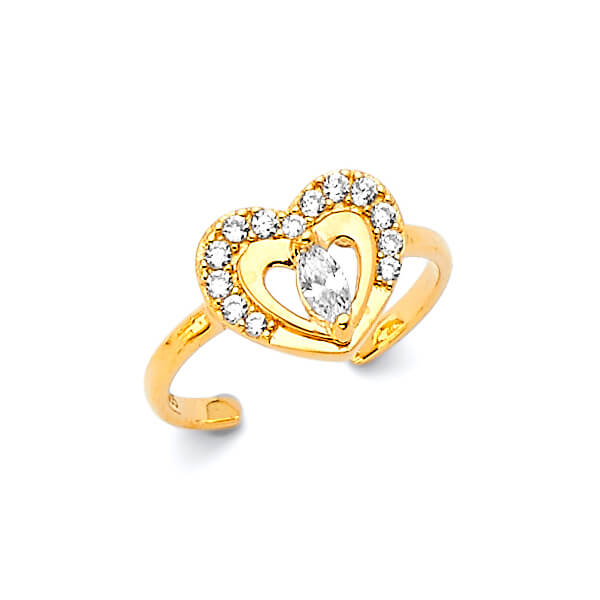 White CZ Heart Toe Ring in 14K Gold