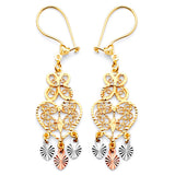 Heart Chandelier Earrings in 14K Tri-Color Gold