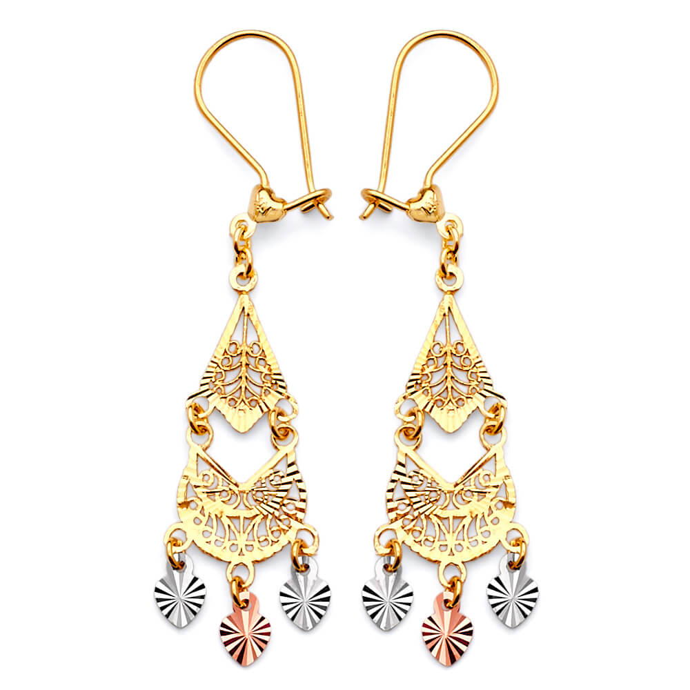 Chandelier Earrings in 14K Tri-Color Gold