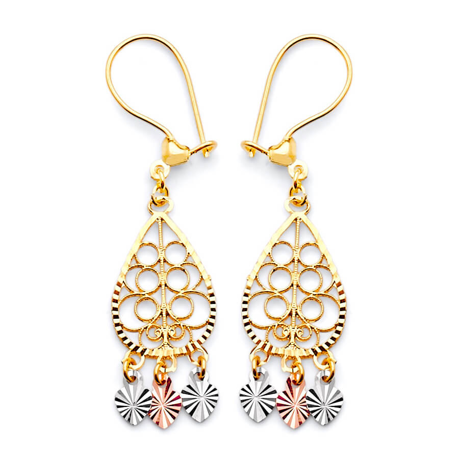 Chandelier Earrings in 14K Tri-Color Gold