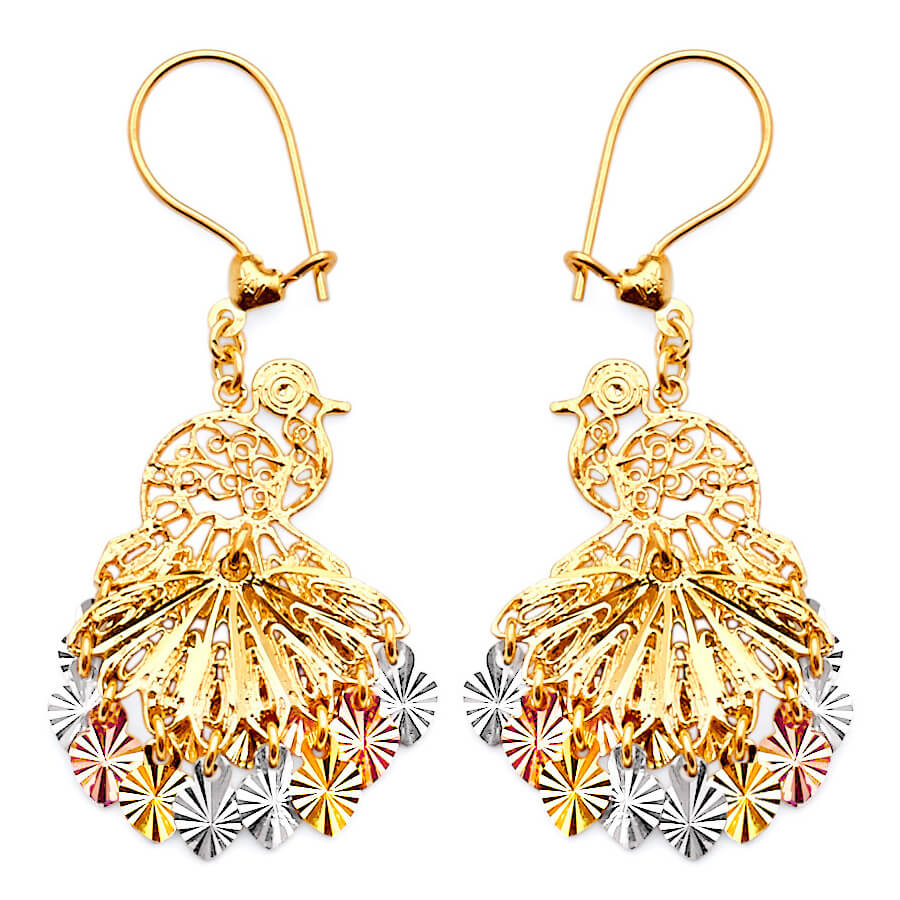 Bird Chandelier Earrings in 14K Tri-Color Gold