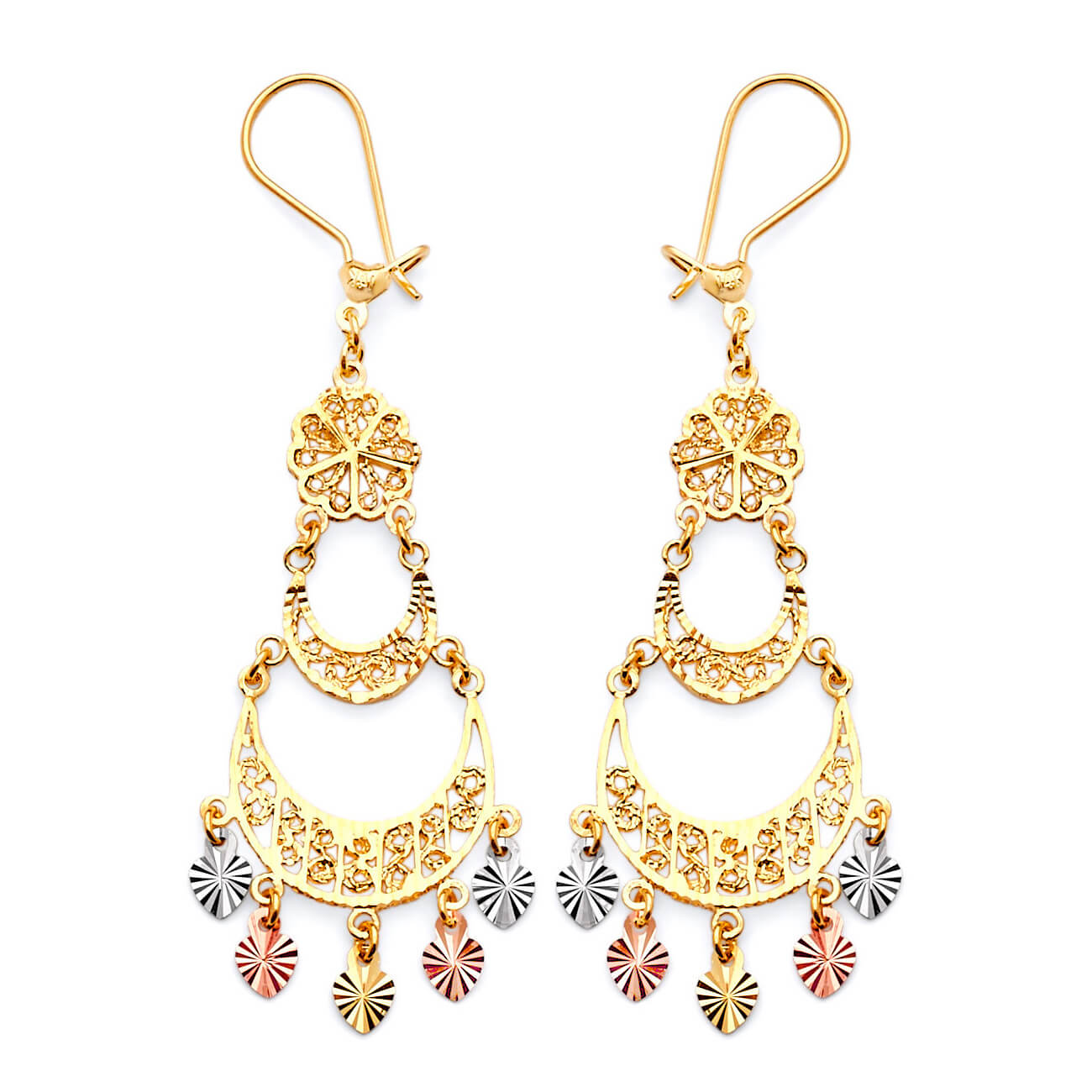 Flower Chandelier Earrings in 14K Tri-Color Gold