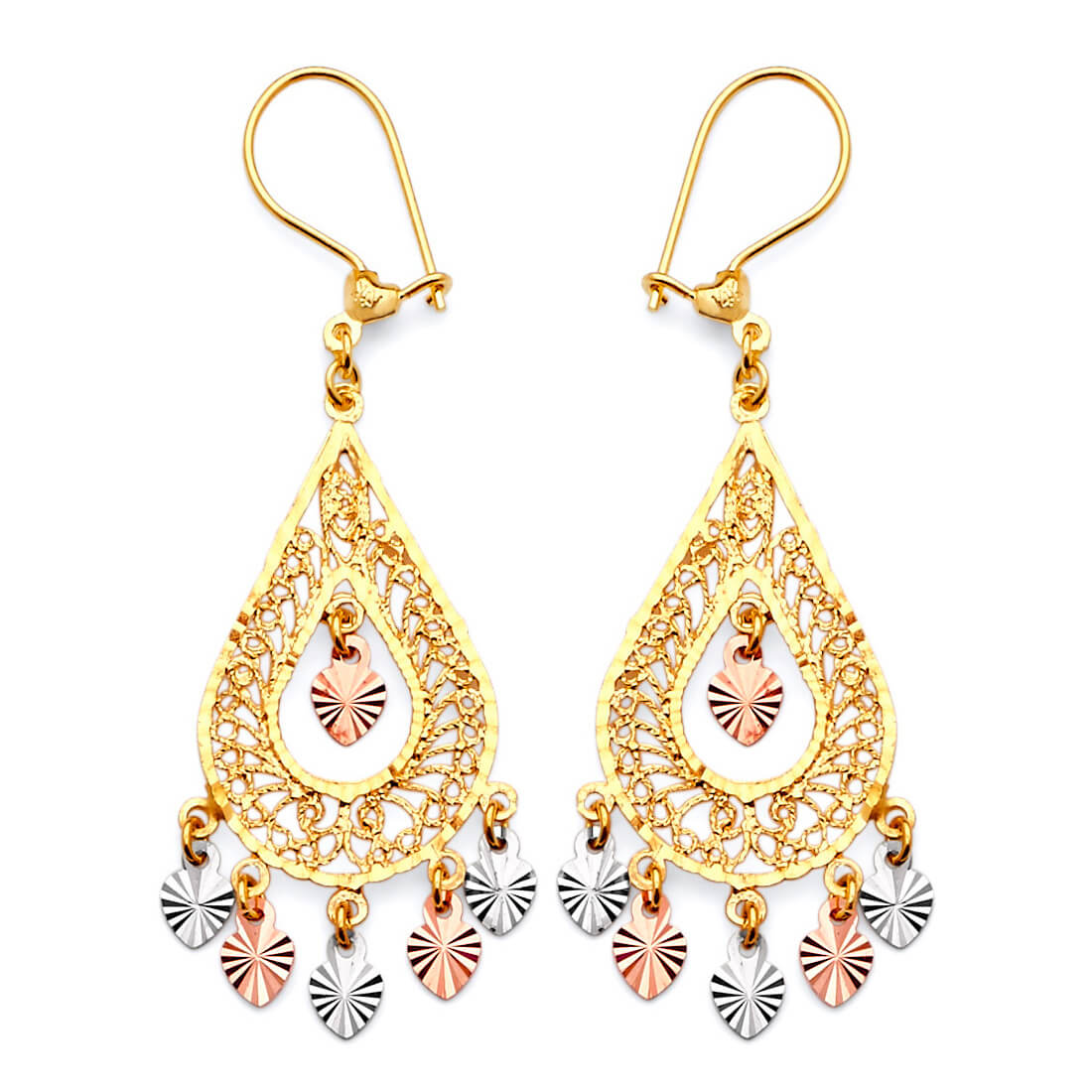 Chandelier Earrings in 14K Tri-Color Gold