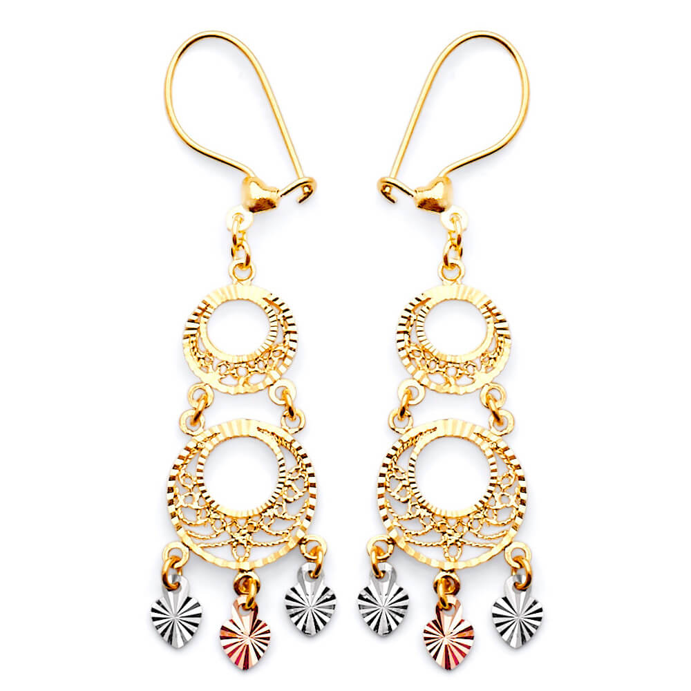 Chandelier Earrings in 14K Tri-Color Gold