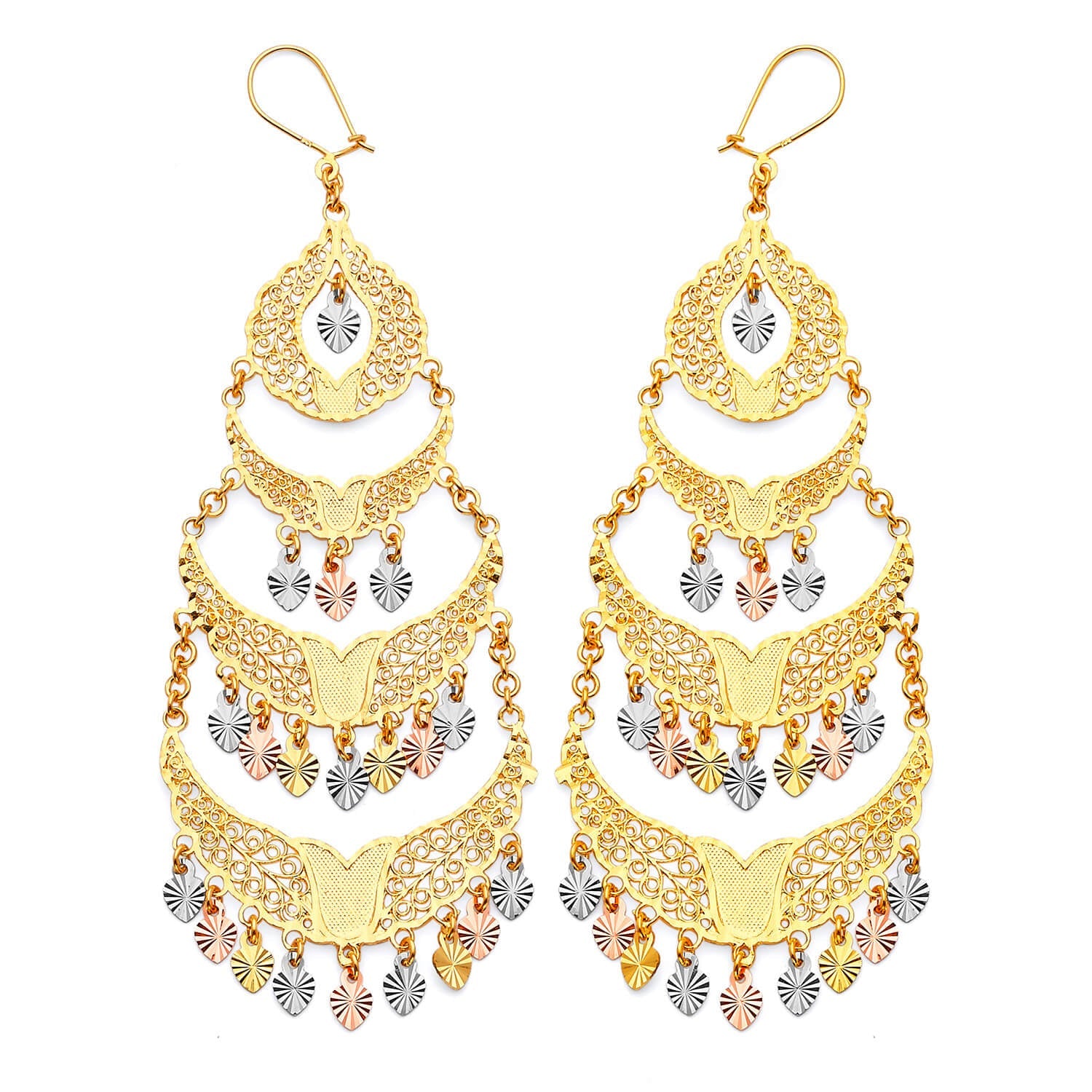 Chandelier Earrings in 14K Tri-Color Gold