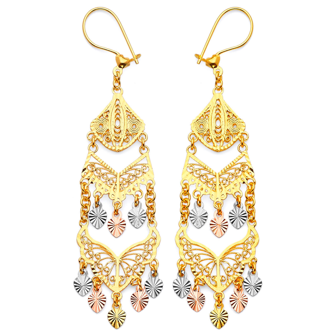 Chandelier Earrings in 14K Tri-Color Gold