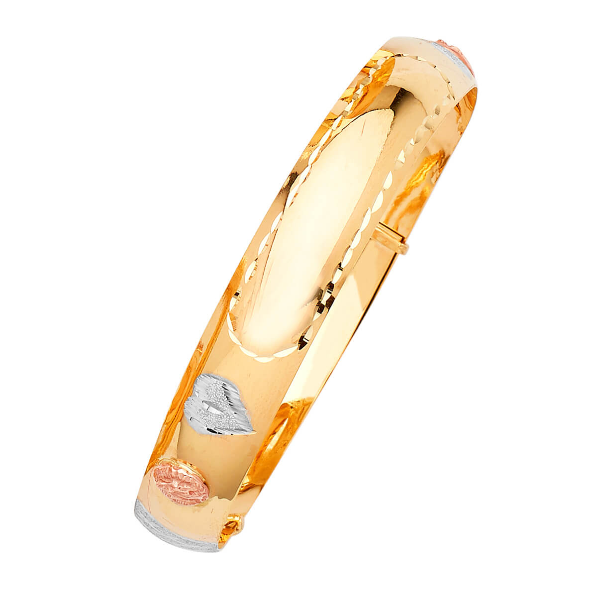 Adjustable Heart Ladies Bangle in 14K Tri-Color Gold
