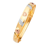 Adjustable Heart Ladies Bangle in 14K Tri-Color Gold