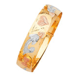 Adjustable Heart Ladies Bangle in 14K Tri-Color Gold