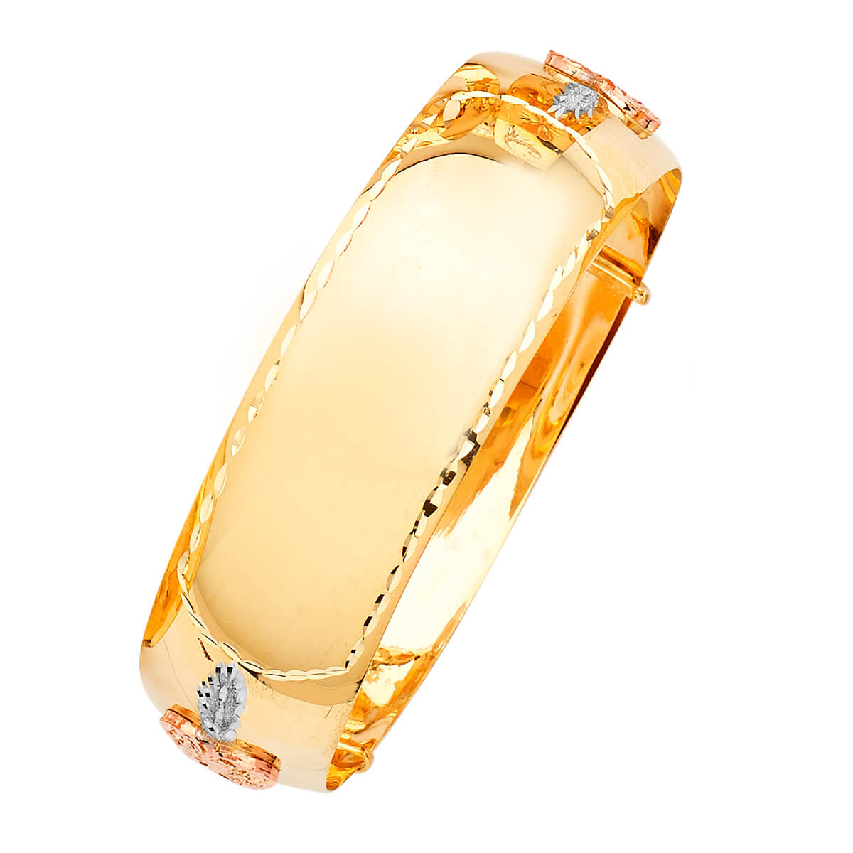 Adjustable Heart Ladies Bangle in 14K Tri-Color Gold