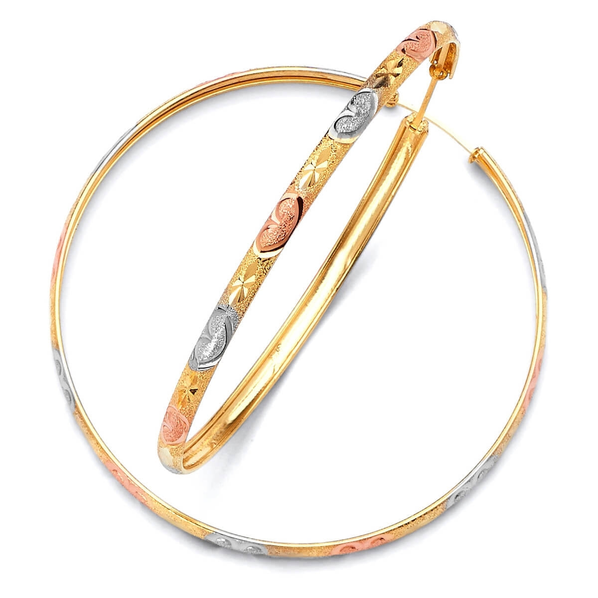 Heart Hoop Earrings in 14K Tri-Color Gold