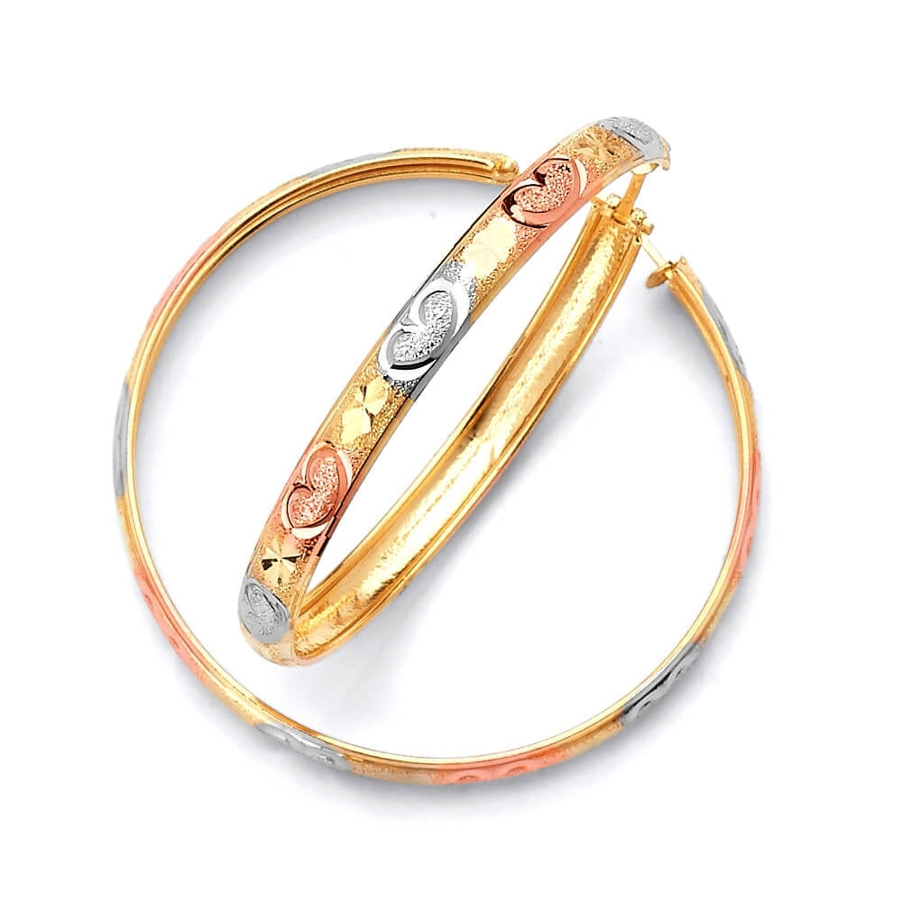 Heart Hoop Earrings in 14K Tri-Color Gold