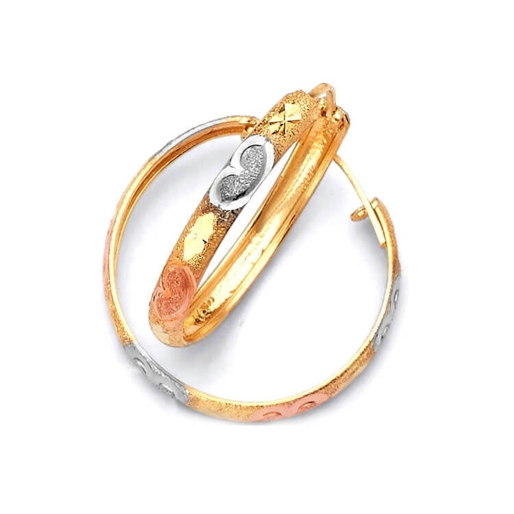 Heart Hoop Earrings in 14K Tri-Color Gold