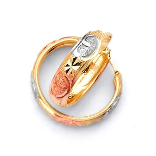 Heart Hoop Earrings in 14K Tri-Color Gold