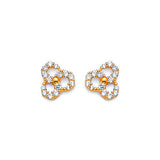 Ribbon Stud Earrings with White CZ in 14K Gold and Butterfly Backing