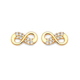 Ribbon Stud Earrings with White CZ in 14K Gold and Butterfly Backing