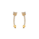 Arrow Stud Earrings with White CZ in 14K Gold and Butterfly Backing
