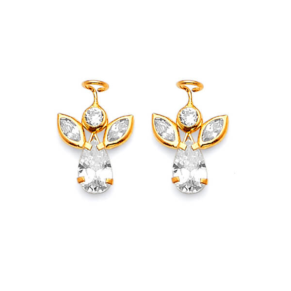 Angel Stud Earrings with White CZ in 14K Gold and Butterfly Backing