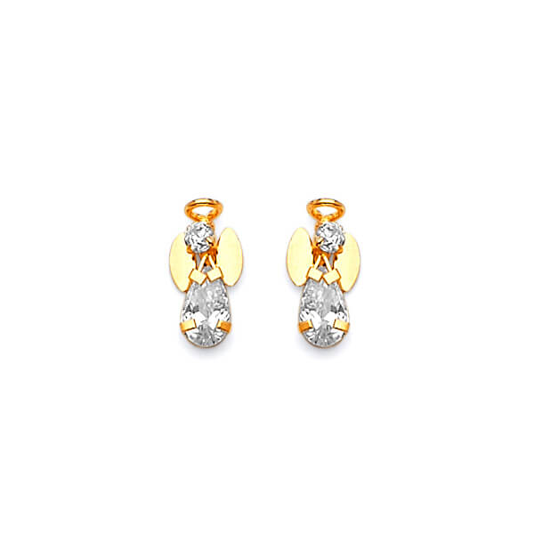 Angel Stud Earrings with White CZ in 14K Gold and Butterfly Backing