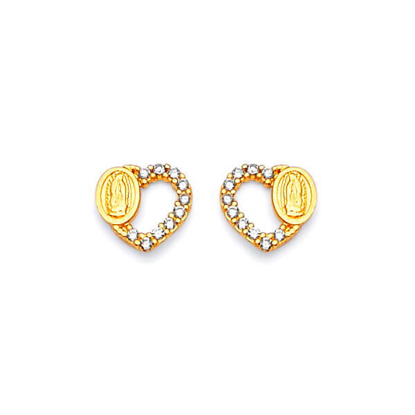 Guadalupe Stud Earrings with White CZ in 14K Gold and Butterfly Backing