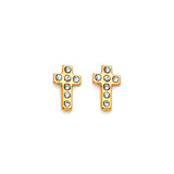 Cross Stud Earrings with White CZ in 14K Gold and Butterfly Backing