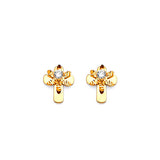Cross Stud Earrings with White CZ in 14K Gold and Screw Backing