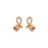 Flower Stud Earrings with White CZ in 14K Two-Tone Gold and Butterfly Backing