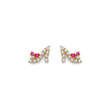 Shoe Stud Earrings with Red & White CZ in 14K Gold and Butterfly Backing