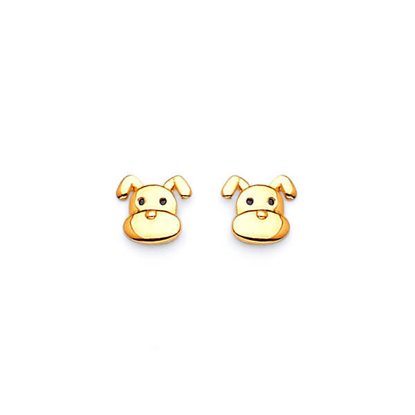 Dog Stud Earrings in 14K Gold and Butterfly Backing