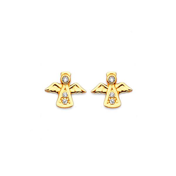 Angel Stud Earrings with White CZ in 14K Gold and Butterfly Backing