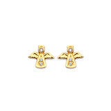 Angel Stud Earrings with White CZ in 14K Gold and Butterfly Backing
