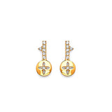 Flower Stud Earrings with White CZ in 14K Gold and Butterfly Backing