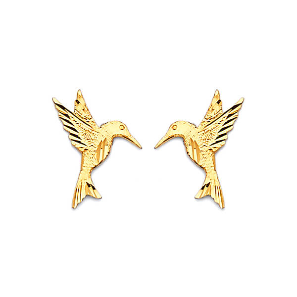 Bird Stud Earrings in 14K Gold and Butterfly Backing