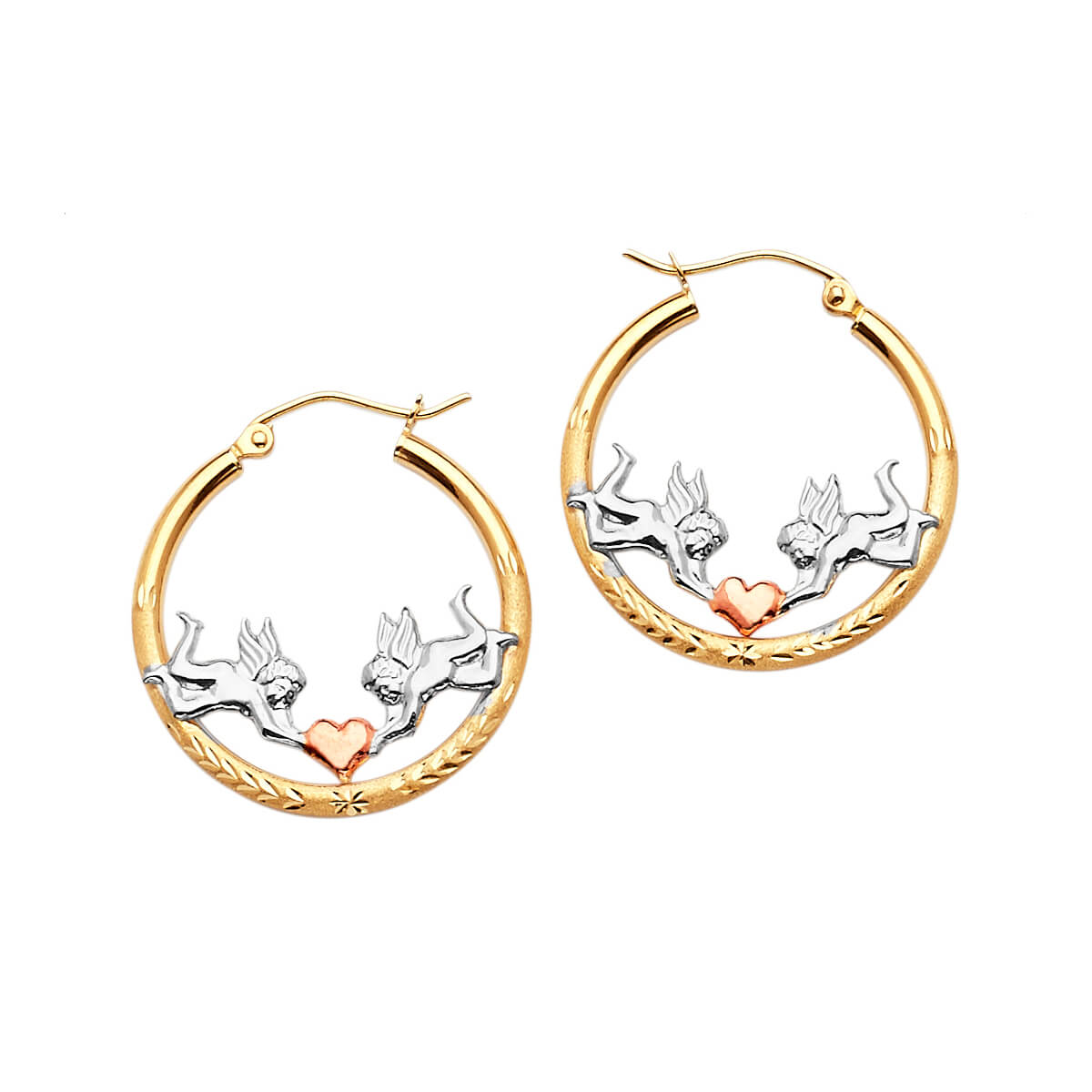 Cupid Hoop Earrings in 14K Tri-Color Gold