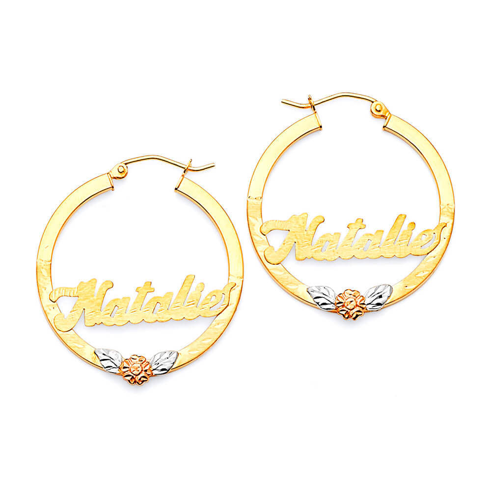 Personalized Hoop Earrings in 14K Tri-Color Gold