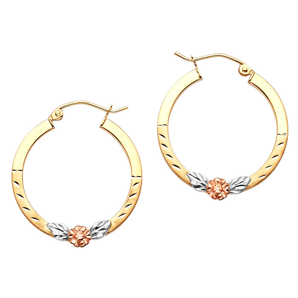 Flower Hoop Earrings in 14K Tri-Color Gold