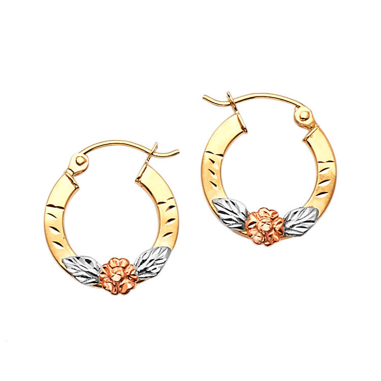 Flower Hoop Earrings in 14K Tri-Color Gold