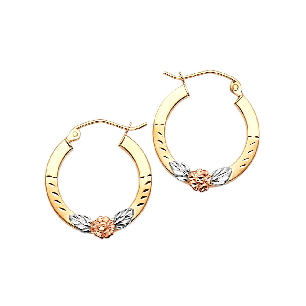 Flower Hoop Earrings in 14K Tri-Color Gold