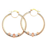 Guadalupe Hoop Earrings with White CZ in 14K Tri-Color Gold